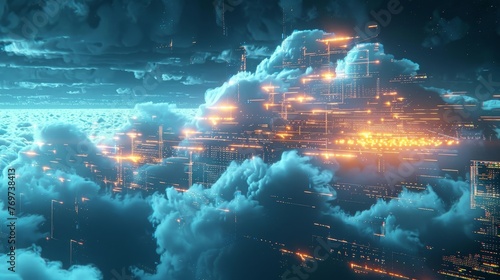 Cloud terminal digital, technology sense of the future, programming code.
