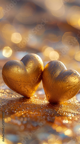 Two golden hearts symbol of love.