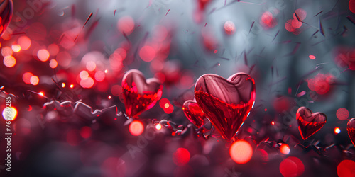 Red backgrond for christmas , brithday , Valentines day celebration hearts bokeh background