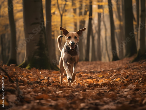 Labahoula Strolling Playfully Through Autumn Forest. generative ai