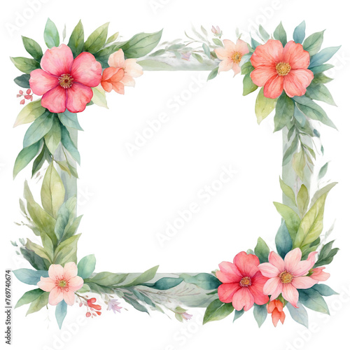 Watercolor floral square frame  Botanical frame PNG