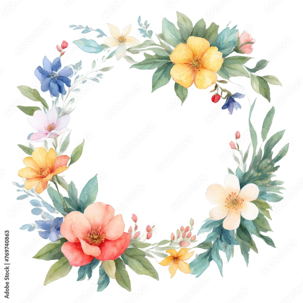Watercolor floral square frame, Botanical frame PNG