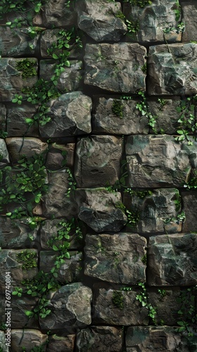 A rough stone wall pattern, reminiscent of the lost cities and ruins, with moss and vine overlays, creating a mysterious and ancient backdrop created with Generative AI Technology
