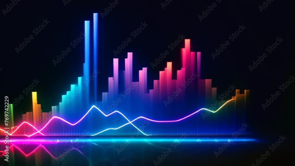 An image featuring vibrant lines and buildings set against a dark background, Financial graph chart hologram on a black background, AI Generated An image featuring vibrant lines and buildings set against a dark background, Financial graph chart hologram on a black background, AI Generated