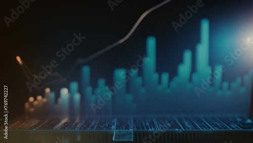 Abstract Bar Chart on Black Background, Data Visualization, Analysis, Representation, Statistics, Financial graph chart hologram on a black background, AI Generated photo