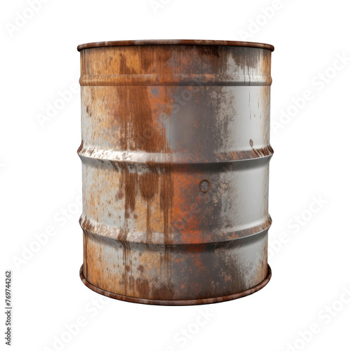 Old rusty steel oil barrel isolated on transparent a white background 