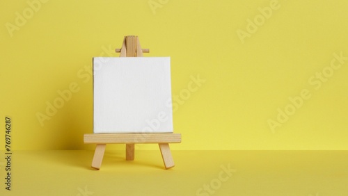a miniature canvas isolated on a yellow backround