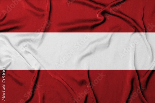 Digital render of an Austrian flag on a wrinkled fabric material