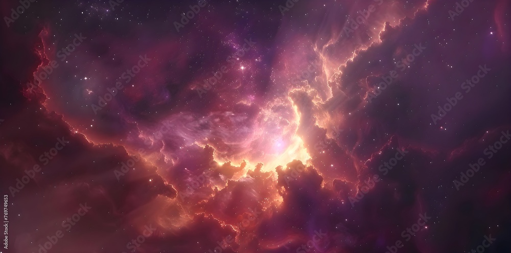 Mesmerizing Deep Space Nebula: Stunning Cosmic Clouds and Glowing Stars in Purple Galaxy Mesmerizing Deep Space Nebula: Stunning Cosmic Clouds and Glowing Stars in Purple Galaxy