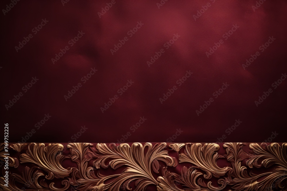 Luxury red satin fabric with golden ornament. Template for design - obrazy, fototapety, plakaty 