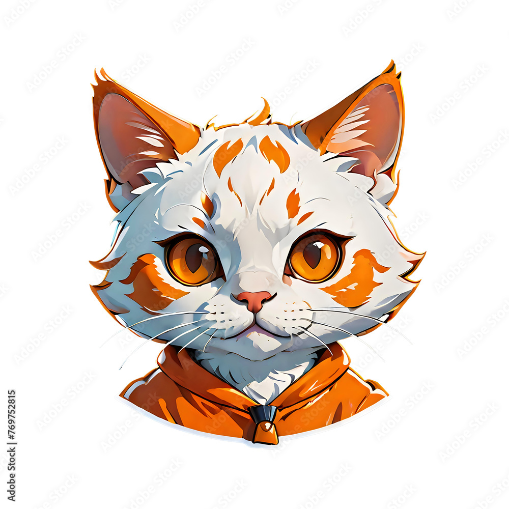 Obraz premium Autumnal Attire Feline. Whimsical orange tabby cat, ready for fall fashion themes, isolated on white for editorial and commercial use.
