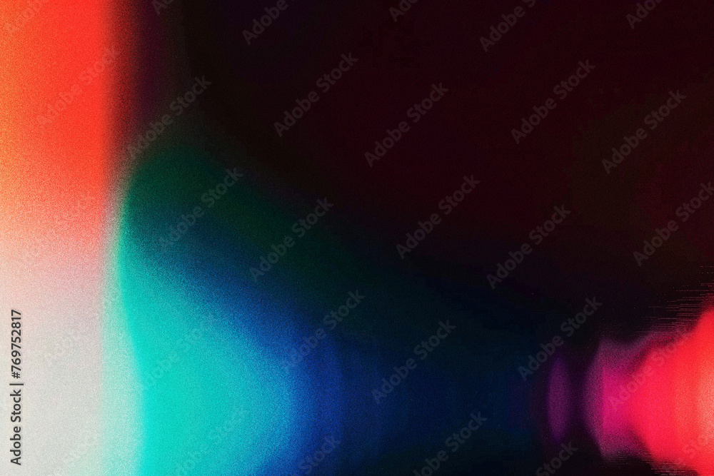 abstract masterpiece featuring a distorted red, blue, and yellow gradient on a black canvas, accentuated by a heavy noise effect - obrazy, fototapety, plakaty 
