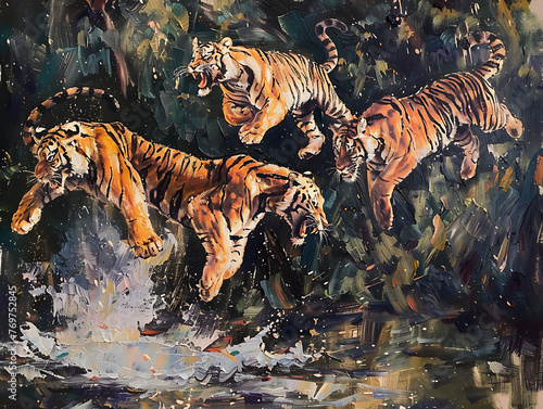 Painting tiger wall art shows strength and victory. © DrPhatPhaw