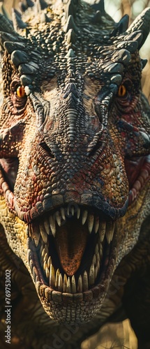 Detailed image of a Carnotaurus in competitive market analysis  showcasing aggressive strategies in business competition  ideal for market research