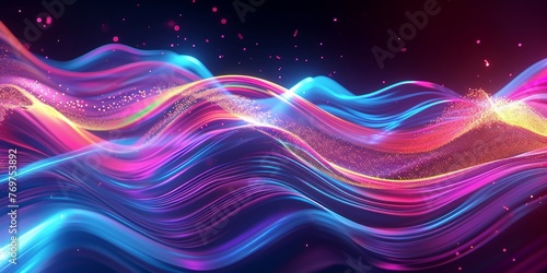 3d render  abstract background with colorful neon wavy lines  Generative AI 