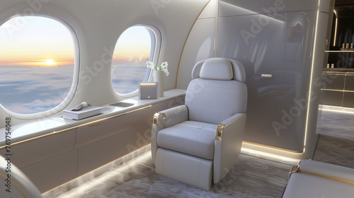 first class or business class seat in airplane, concept of luxury lifestyle of successful rich people