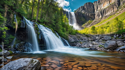 Mountain Waterfall  Tranquil Beauty Amidst Lush Greenery