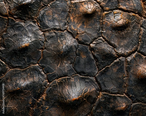 Macro view of a fossilized dinosaur skin impression, revealing the texture and patterns, suitable for studying dinosaur epidermis