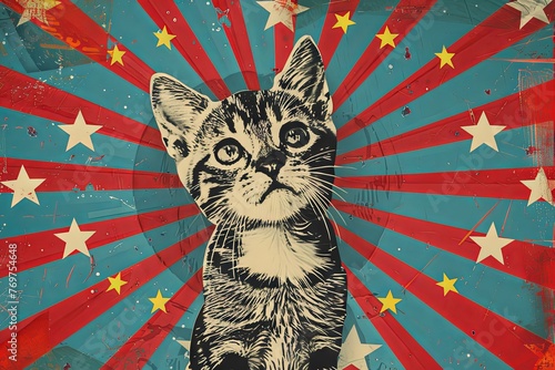 a cat circus poster, seventies style