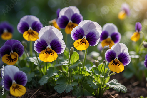 Farbenfrohe wilde Stiefmütterchen leuchten im sanften Morgenlicht - Viola tricolor