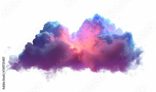 3d render, neon magical cloud illuminated with colorful neon light. Fantasy sky design element, Generative AI 