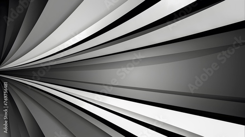 Abstract geometric design of converging black and white lines creating a tunnel effect. photo