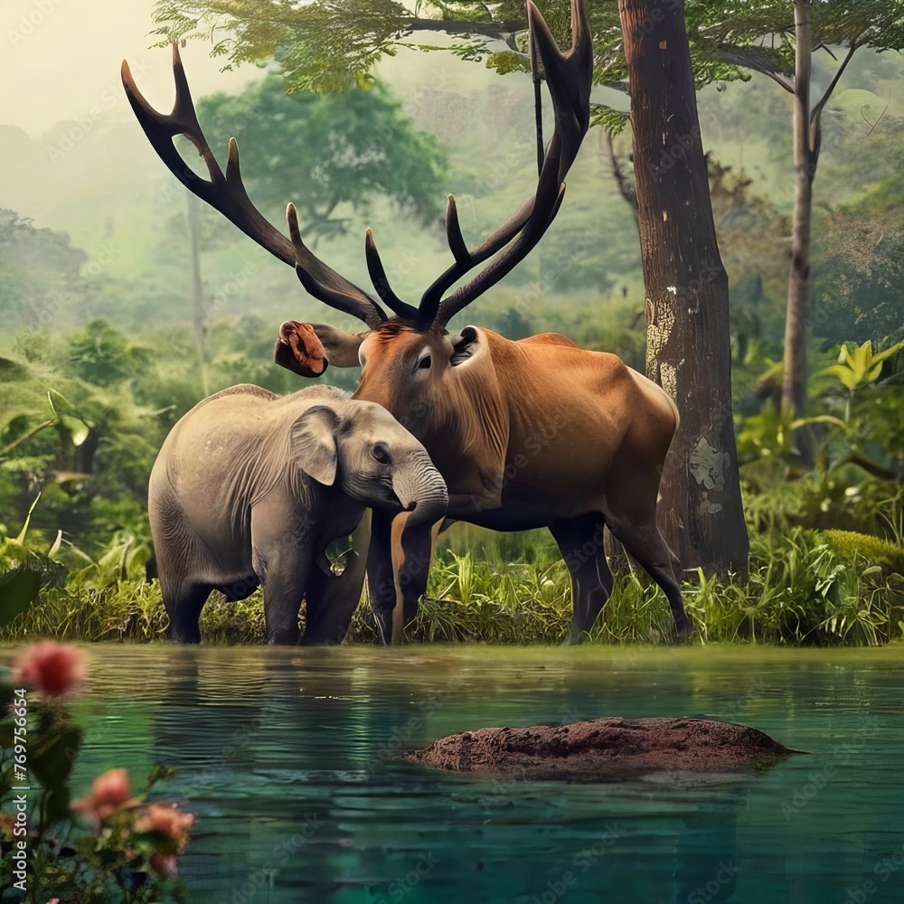 Fototapeta premium elephants in the water