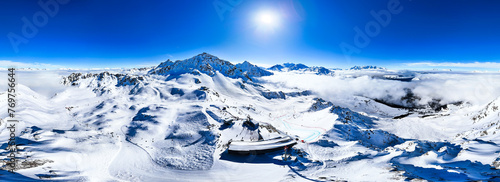 Sunrise over majestic mountain range in La Tzoumaz, Switzerland photo