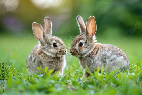 two rabbits in the grass © Aliaksandr Siamko