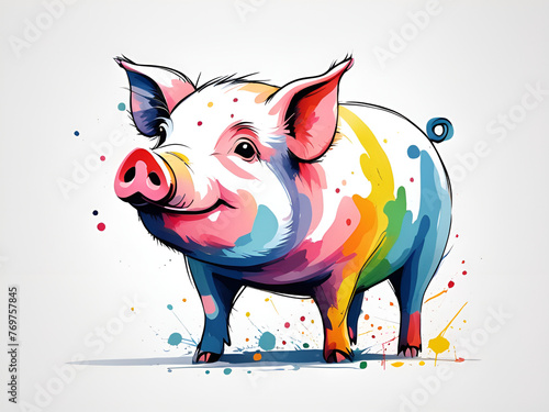 Colorful illustration of a cute piglet on a white background
