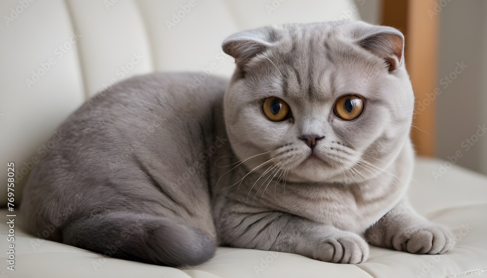 Scottish Fold Cat With Its Distinctive Folded Ears And Round Face