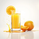 Orange juice with splash on white background