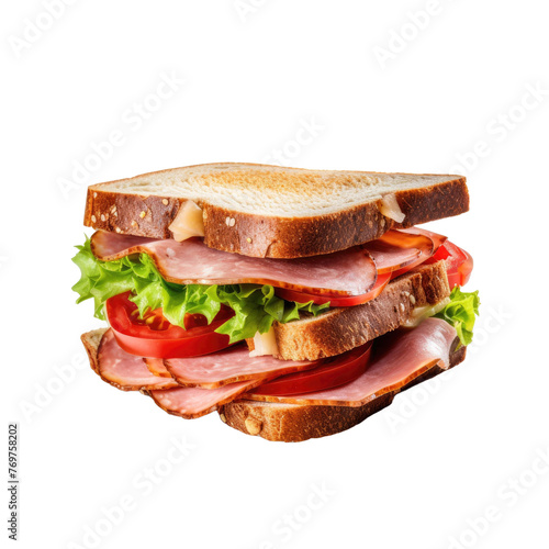 sandwich with ham, cheese and vegetables isolated on transparent a white background