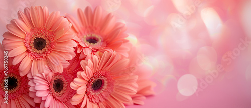 Pink gerbera flowers on pink background photo