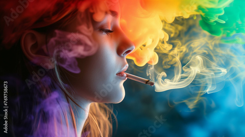 People smoking amidst the lights Make cigarette smoke appear rainbow-colored or multi-colored smoke.