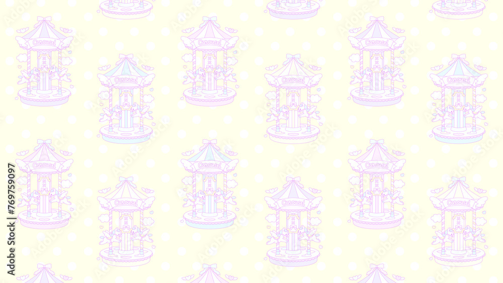 Fototapeta premium ファンシーユニコーン回転木馬パターン壁紙⭐︎