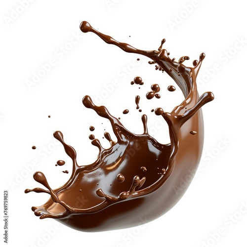 3d render, chocolate splash, cacao drink or coffee, splashing cooking ingredient. Brown beverage. Abstract wavy liquid clip art isolated on transparent background, Generative AI 