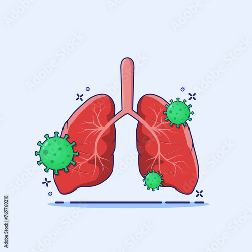 Virus in lung concept cartoon vector illustration. Lung infected by bacteria virus