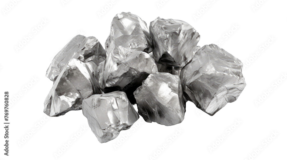 Silver nuggets isolated on transparent a white background