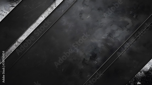 Sleek grunge diagonal marks on black wall background, metallic lines design