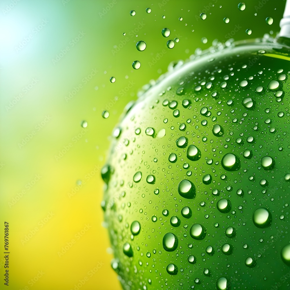 Refreshing Green Apple with Water Droplets