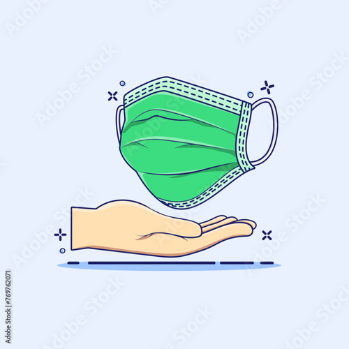 Health care concept cartoon vector illustration. Giving face mask to protect from virus
