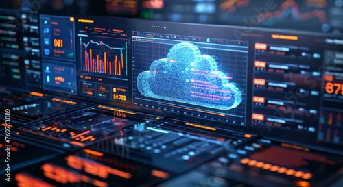 Cloud computing platforms powering online trading systems, abstract representation photo