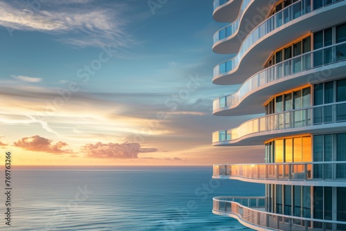 high rise buildings in miami, with ocean view, real estate photography Generative AI