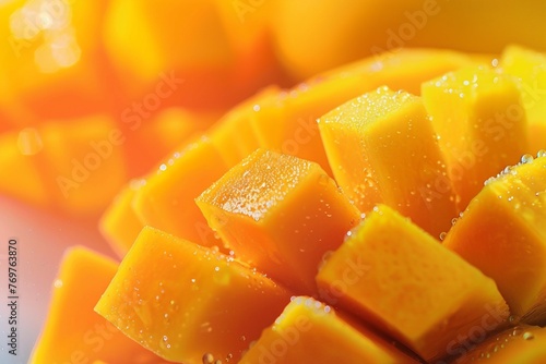 Mango cubes slices close up Macro. generative ai.