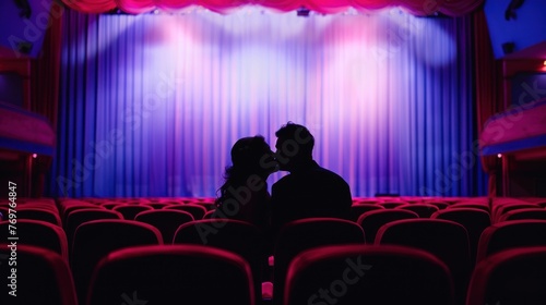 silhouette of a man and woman kissing in a cinema