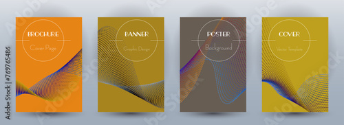 Wave flow dynamic banners minimal vector set. Covers with curve lines texture abstract waveform motion.