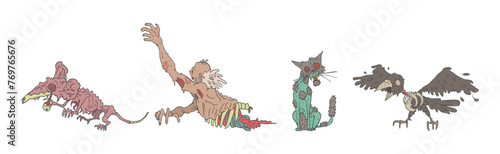 Comic Zombie Monster and Halloween Beast Vector Set