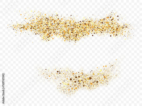 Gold colored particles,abstract shape element for design. Gold glitters.