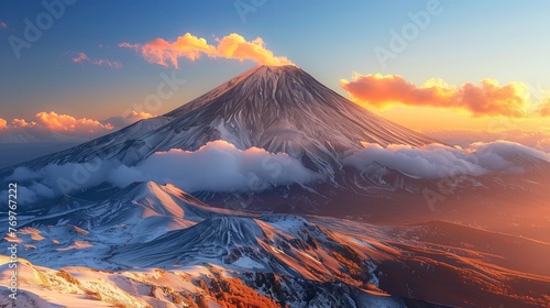 Volcano peaks covered with snow.